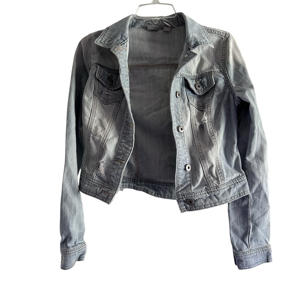Women's Mudd Denim Jacket Cropped Distressed‎ Size Medium